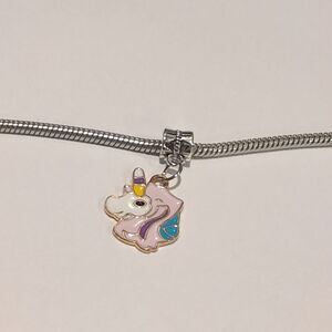 Silver Purple Blue Yellow Unicorn Enamel Dangle Charm for Pandora Style Bracelet